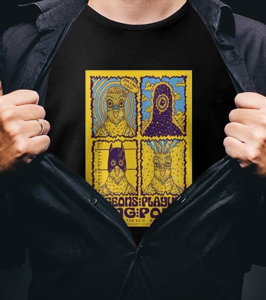 Pigeons Playing Ping Pong May 3 2026 Baltimore MD Jim Can Coo Created By Derek Murphy One Drop Design Studio T-Shirt
