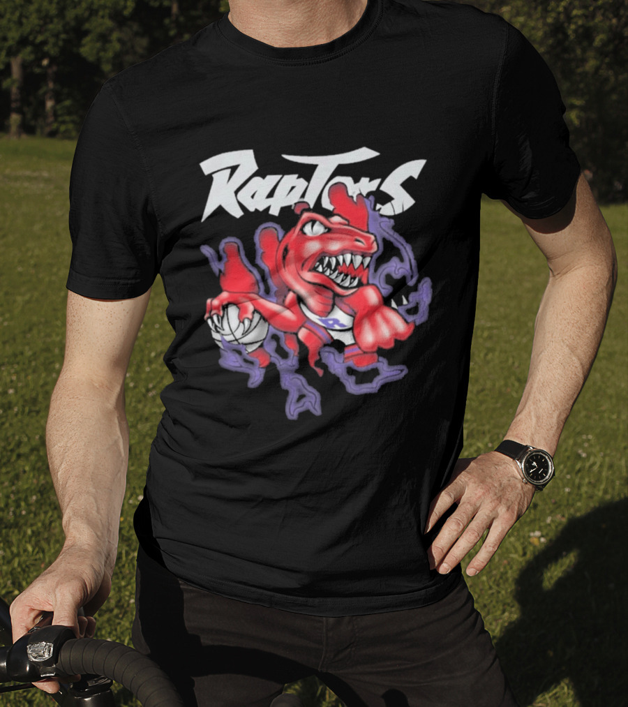 Raptors Purple Cartoon Dinosaur With Basketball T-Shirt