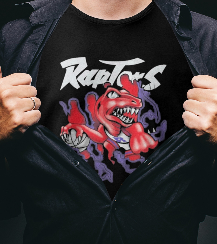 Raptors Purple Cartoon Dinosaur With Basketball T-Shirt