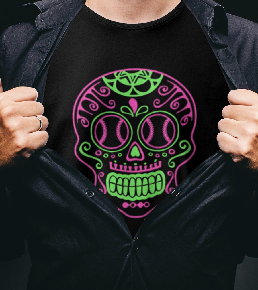 New York Mets Neon Pink Green Sugar Skull 2026 T-Shirt