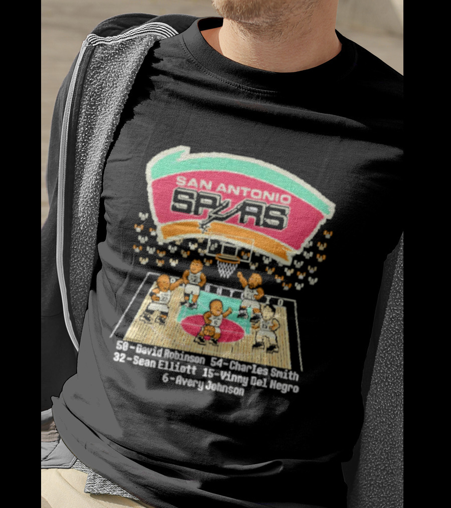 San Antonio Spurs David Robinson Charles Smith Sean Elliott Vinny Del Negro Avery Johnson Basketball Team T-Shirt