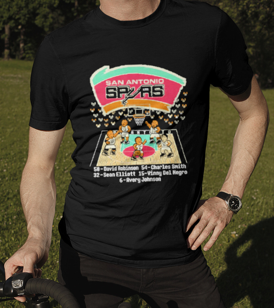 San Antonio Spurs David Robinson Charles Smith Sean Elliott Vinny Del Negro Avery Johnson Basketball Team T-Shirt