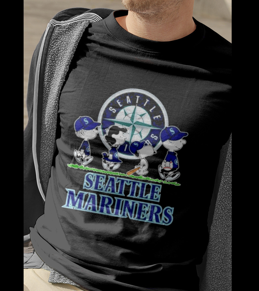 Seattle Mariners Peanuts Characters Walking Road T-Shirt