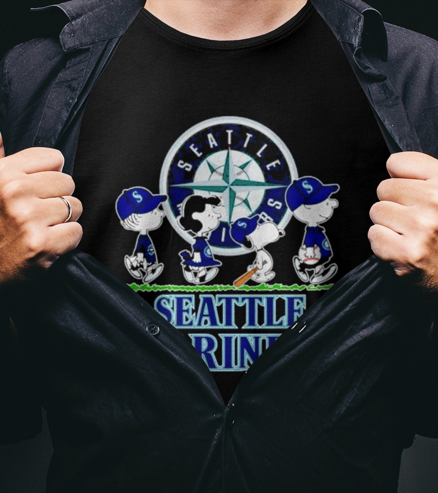 Seattle Mariners Peanuts Characters Walking Road T-Shirt