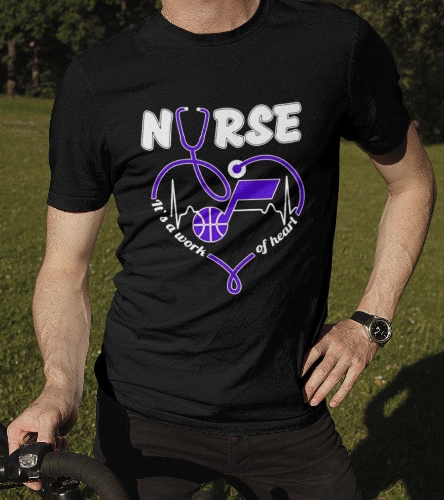 Utah Jazz Nurse It's A Work Of Heart Stethoscope Basketball T-Shirt