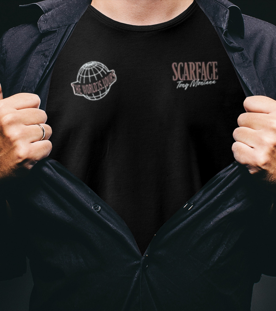 West49 The World Is Yours Scarface Tony Montana Globe Symbol Script T-Shirt