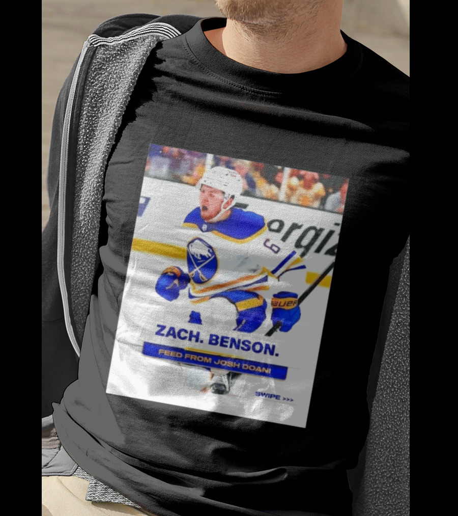 Zach Benson Buffalo Sabres Feed From Josh Doan Swipe T-Shirt