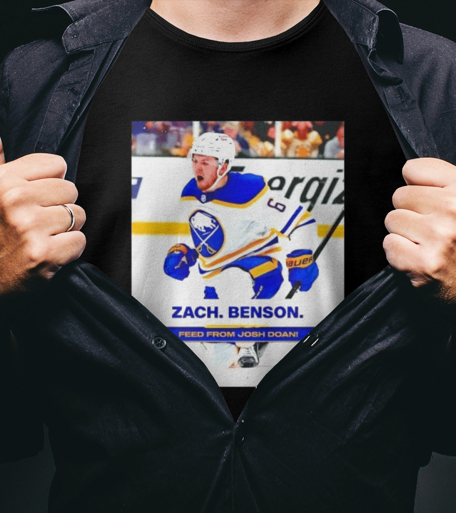 Zach Benson Buffalo Sabres Feed From Josh Doan Swipe T-Shirt