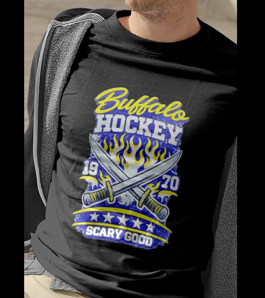 Buffalo Hockey 1970 Scary Good Crossed Swords Flames T-Shirt