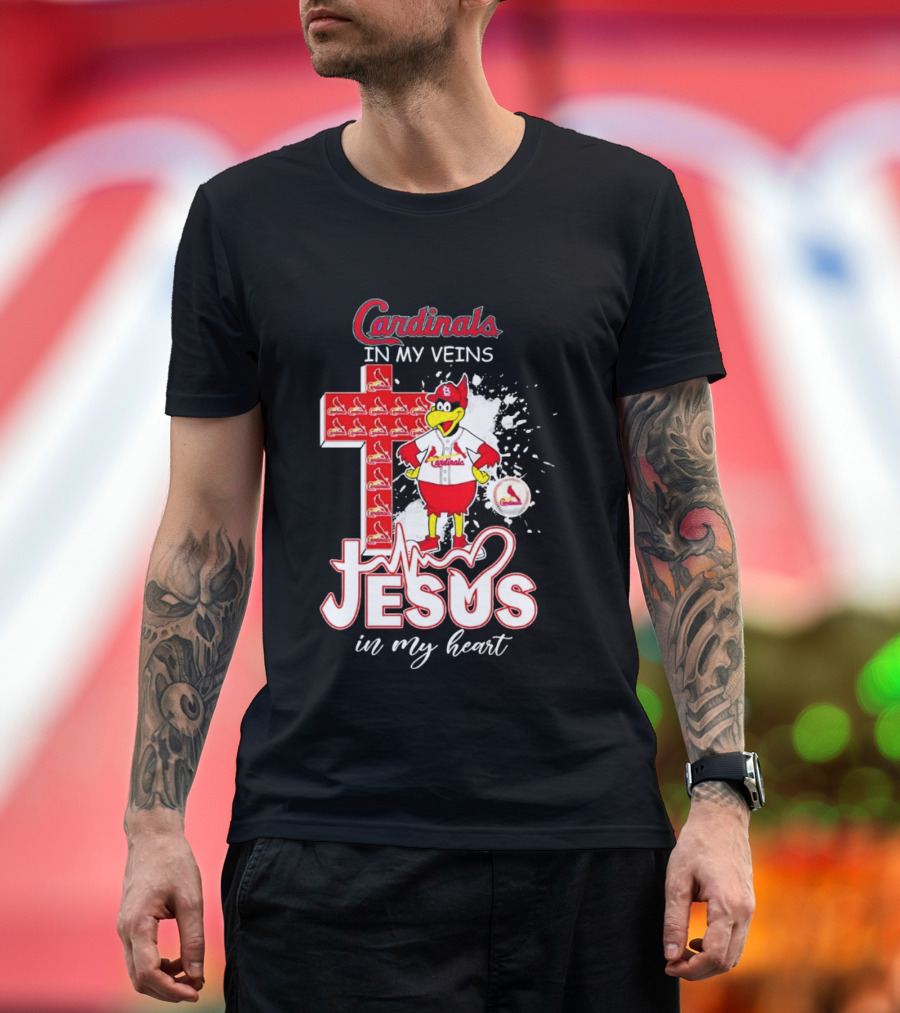 Cardinals In My Veins Jesus In My Heart Cross T-Shirt