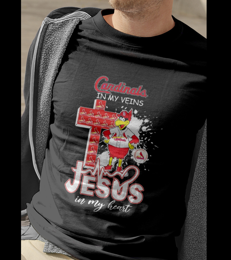 Cardinals In My Veins Jesus In My Heart Cross T-Shirt