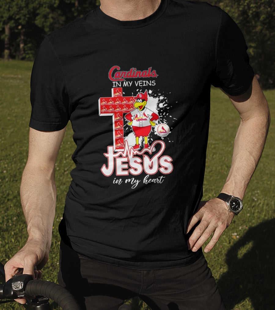Cardinals In My Veins Jesus In My Heart Cross T-Shirt