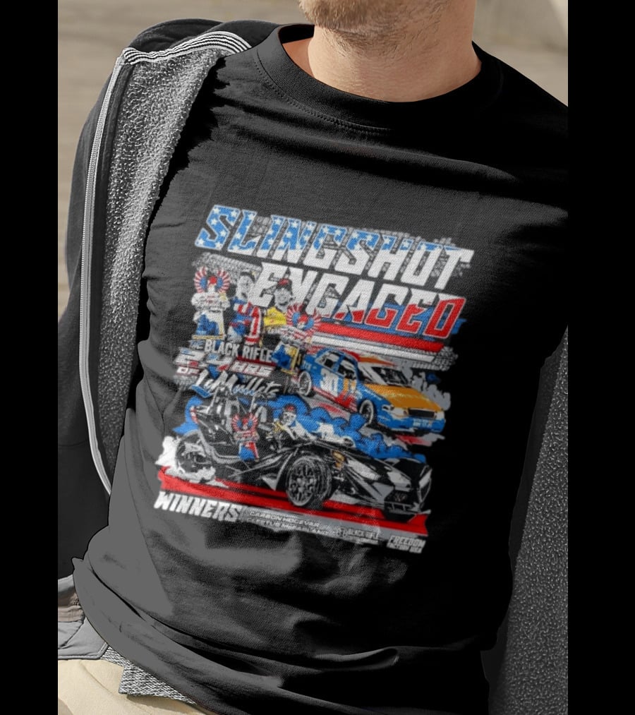 Slingshot Engaged Winners Carson Hocevar Cletus McFarland Black Rifle Freedom Factory 2.4 Hours Of Le Mullets T-Shirt