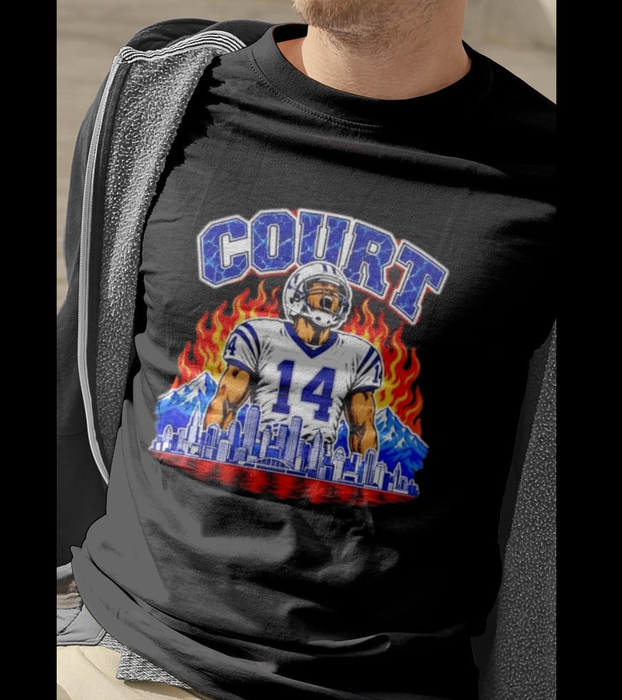 Courtland Sutton Court 14 Skyline Flames Broncos T-Shirt