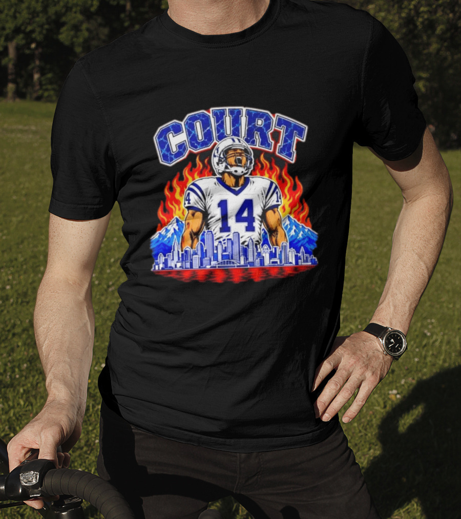 Courtland Sutton Court 14 Skyline Flames Broncos T-Shirt