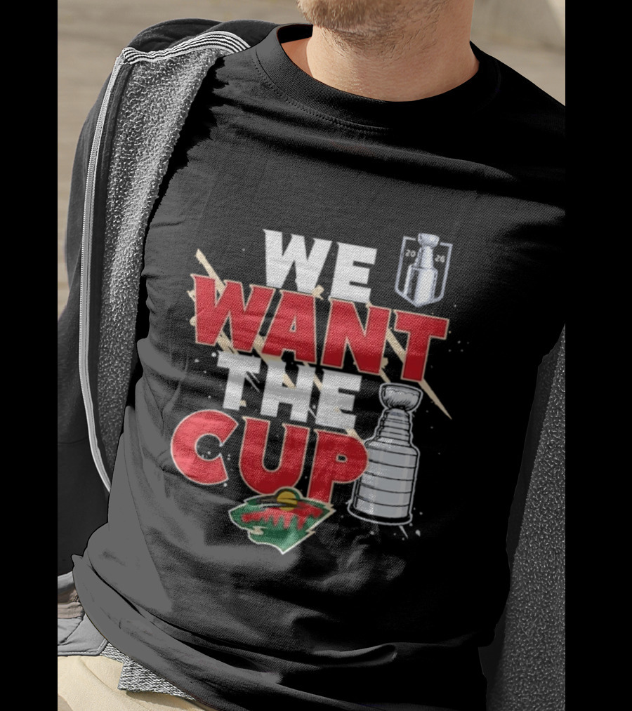 Minnesota We Want The Cup Hockey Fans Stanley Motif T-Shirt