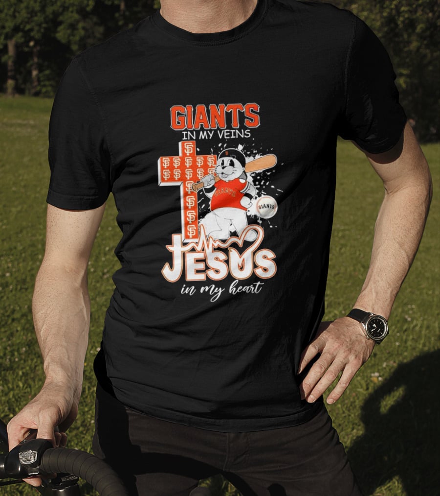 Giants In My Veins Jesus In My Heart Baseball Cross T-Shirt