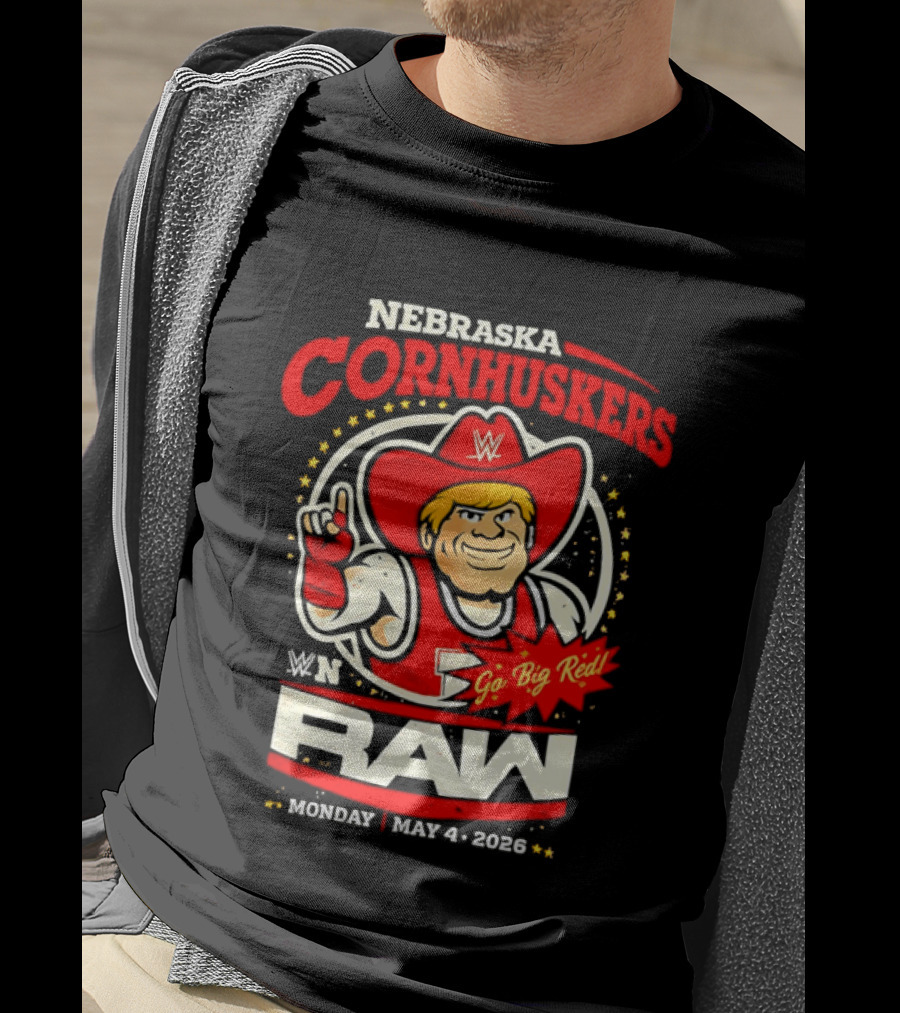 Nebraska Cornhuskers Herbie Husker WWE RAW Go Big Red May 4 2018 T-Shirt