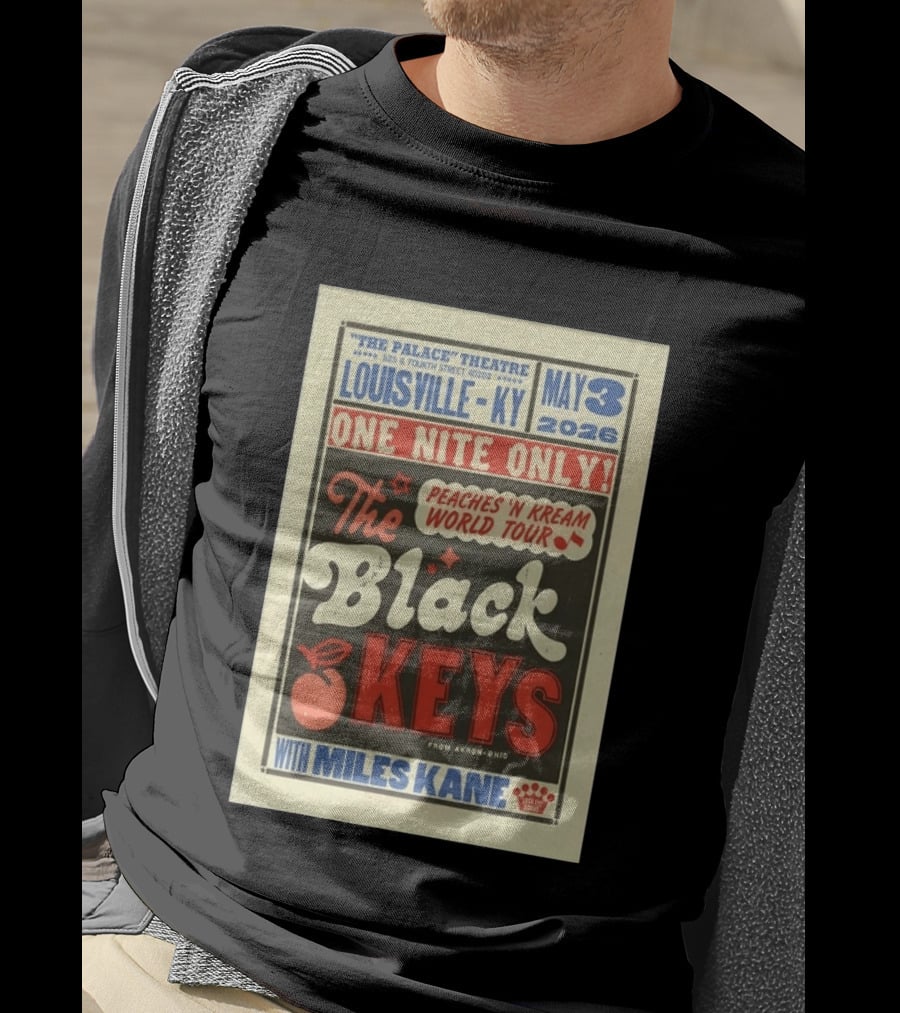 Peaches 'N Kream World Tour The Black Keys Louisville May 3 2026 Featuring Miles Kane T-Shirt