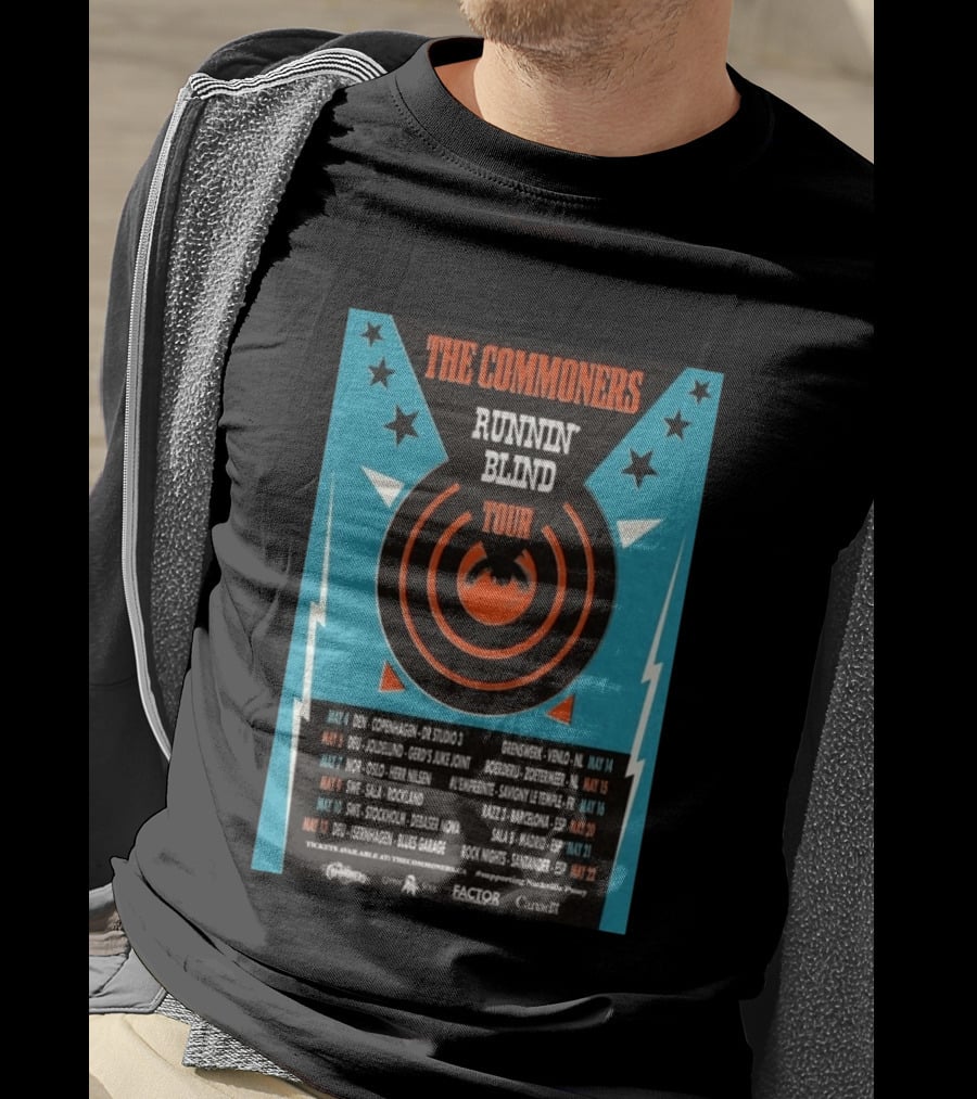 The Commoners Runnin Blind Tour 2026 Europe Dates Copenhagen Oslo Barcelona Madrid T-Shirt