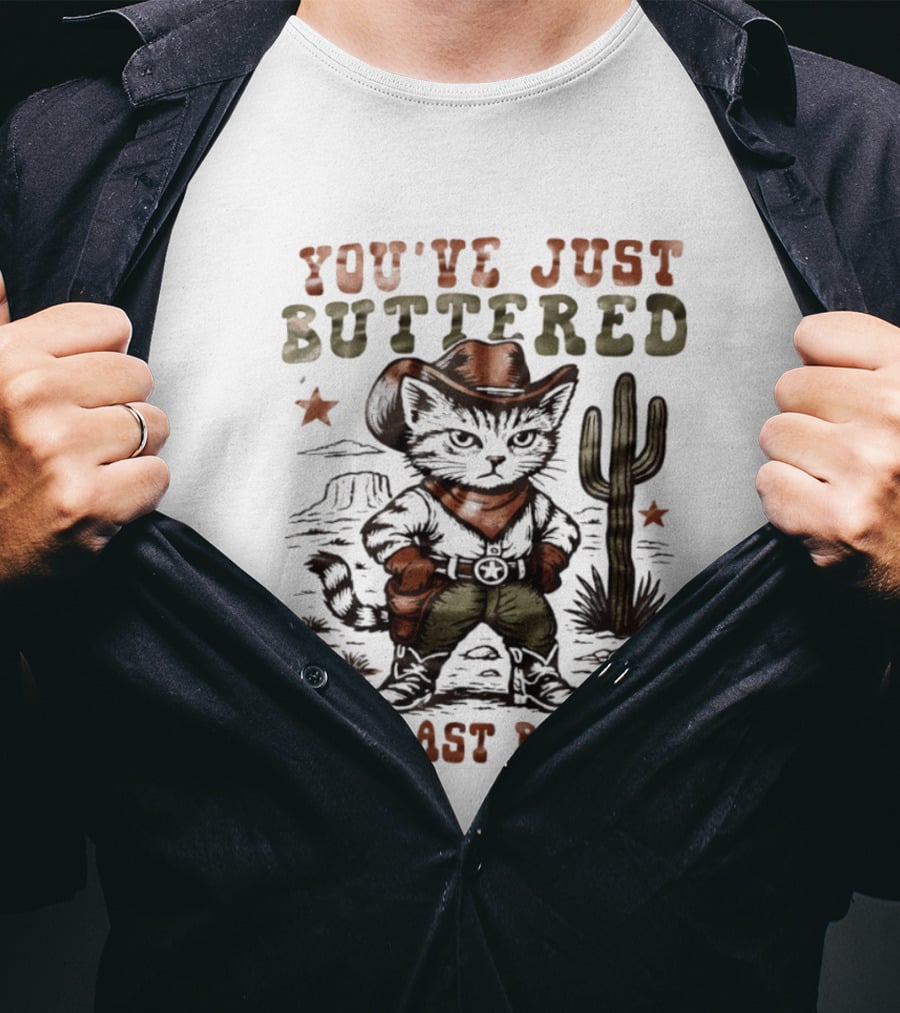 You've Just Buttered Your Last Biscuit Cat Cowboy Desert Scene T-Shirt