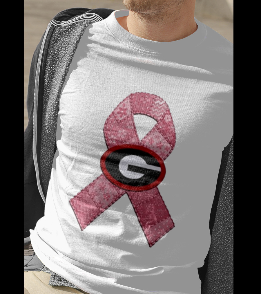 Georgia Bulldogs Patchwork Pink Ribbon Breast Cancer Awareness T-Shirt