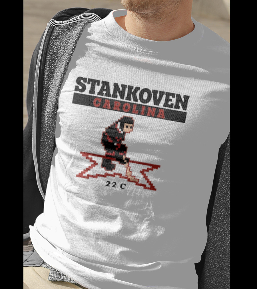 Stankoven Carolina 22C Pixel Hockey Player Retro Styling T-Shirt