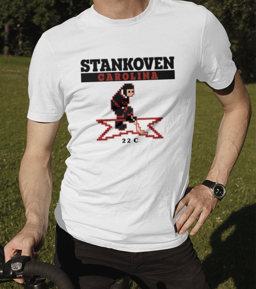 Stankoven Carolina 22C Pixel Hockey Player Retro Styling T-Shirt