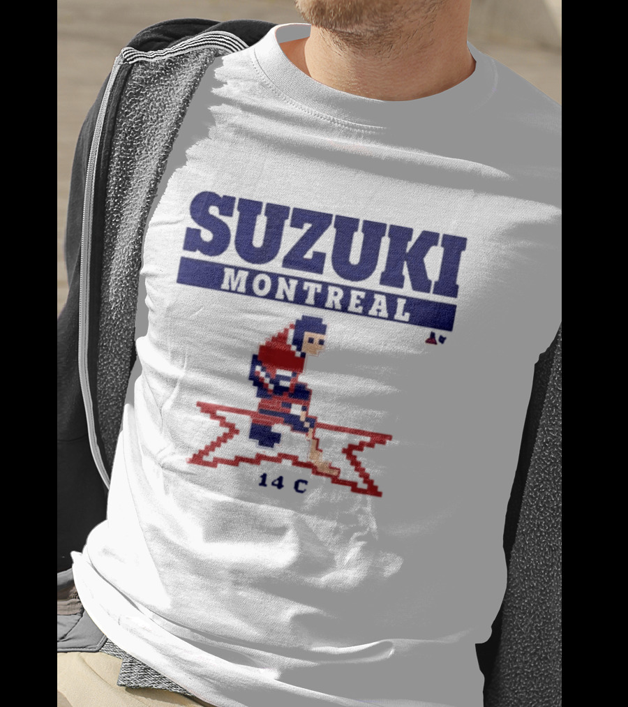 SUZUKI Montreal 14 C Red Hockey Player Pixel T-Shirt