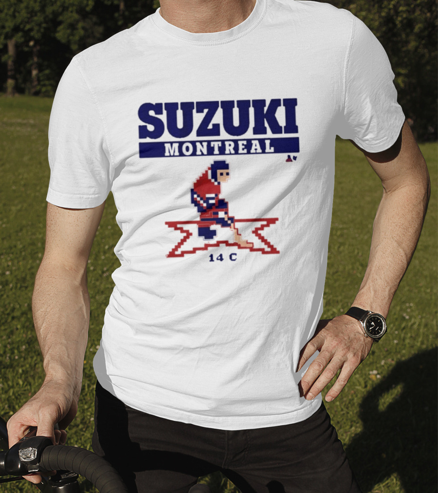 SUZUKI Montreal 14 C Red Hockey Player Pixel T-Shirt