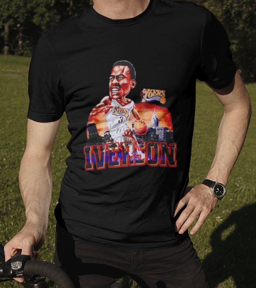 Allen Iverson 76ers Caricature With Philadelphia Skyline T-Shirt