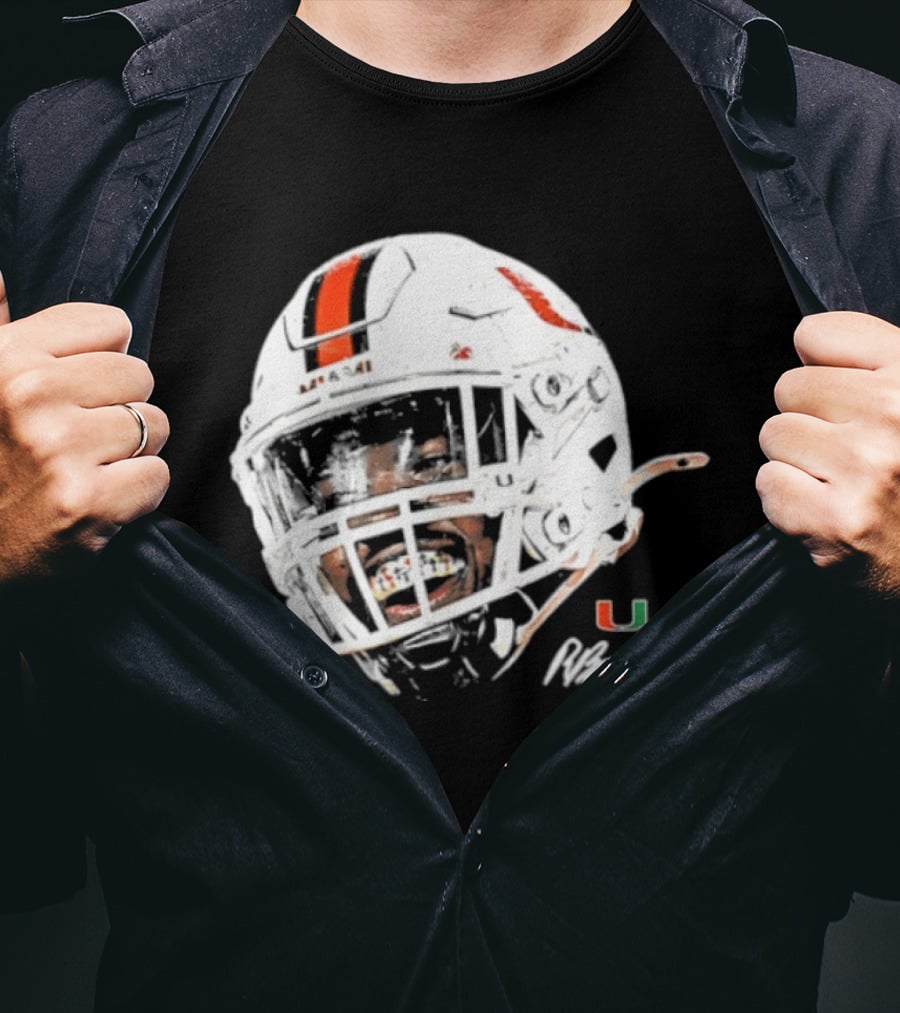 Miami Hurricanes Rueben Bain Jr. Game Face Helmet NCAA Football U T-Shirt