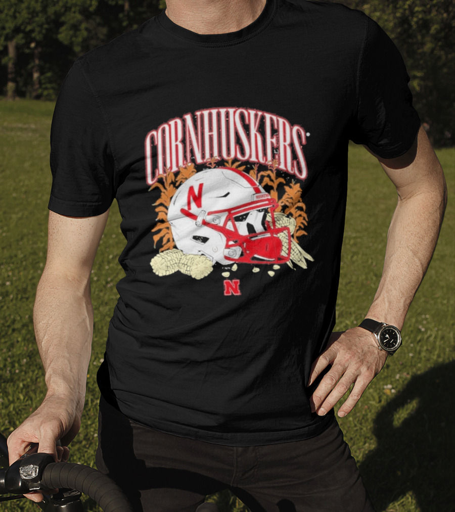 Cornhuskers Nebraska Football Helmet Ncaa Corn Stalks Iconic Red Letter N T-Shirt