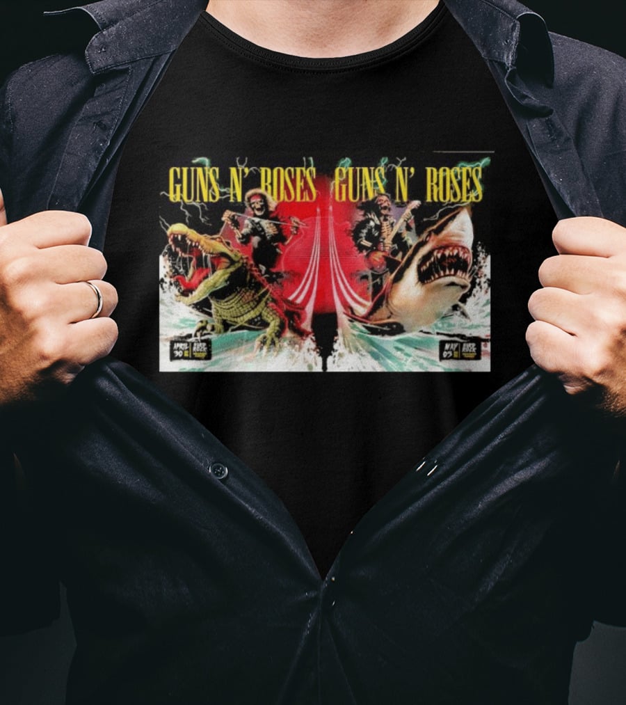 Guns N' Roses April 30 May 5 2026 Hollywood FL Crocodile Shark Skeleton Rock Tour T-Shirt