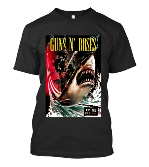 Guns N' Roses May 05 2026 Hard Rock Live Hollywood Concert Skeleton Guitarist Shark Wave T-Shirt
