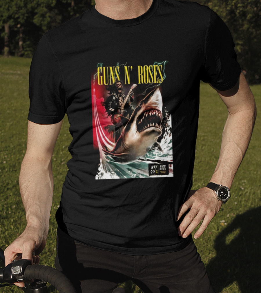 Guns N' Roses May 05 2026 Hard Rock Live Hollywood Concert Skeleton Guitarist Shark Wave T-Shirt