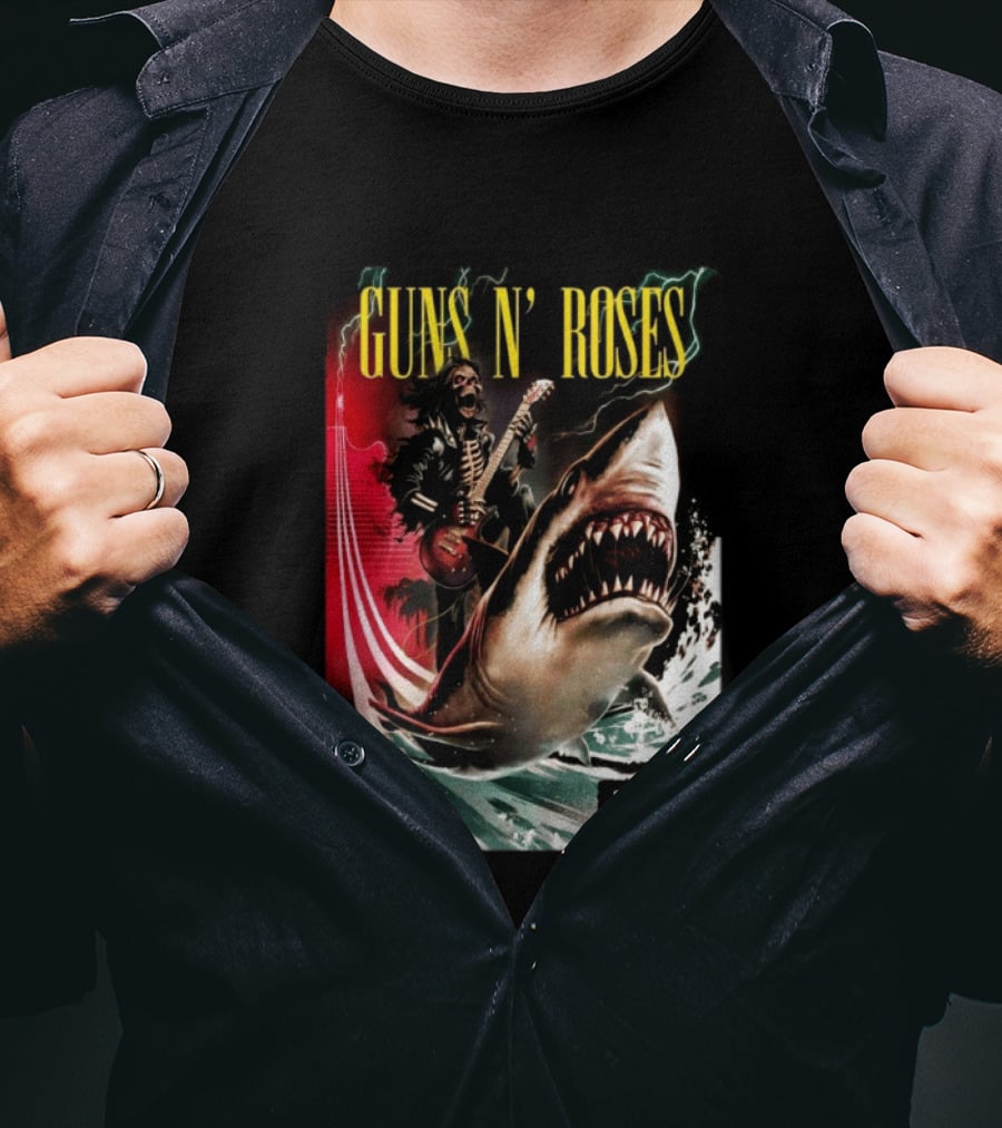 Guns N' Roses May 05 2026 Hard Rock Live Hollywood Concert Skeleton Guitarist Shark Wave T-Shirt