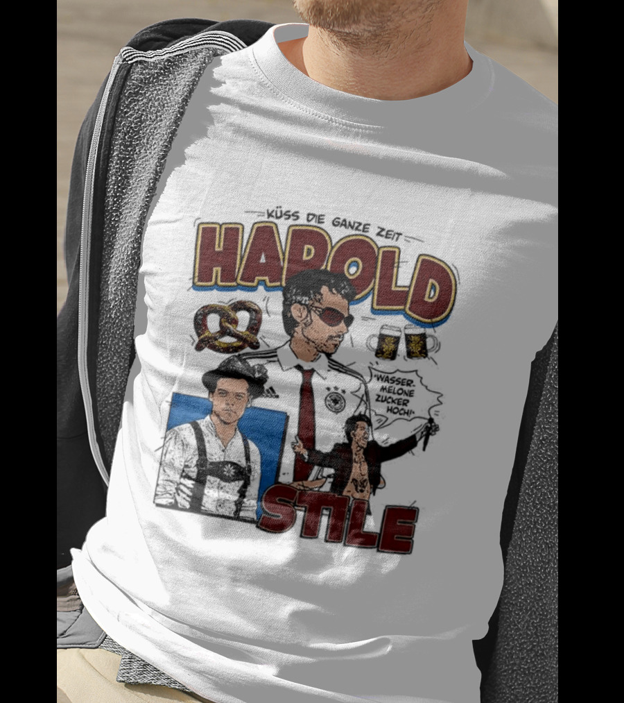 Harold Stile Kuss Die Ganze Zeit Comic Pretzel Sunglasses Police T-Shirt