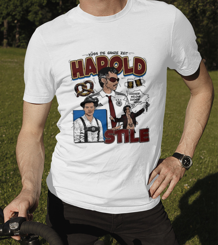 Harold Stile Kuss Die Ganze Zeit Comic Pretzel Sunglasses Police T-Shirt