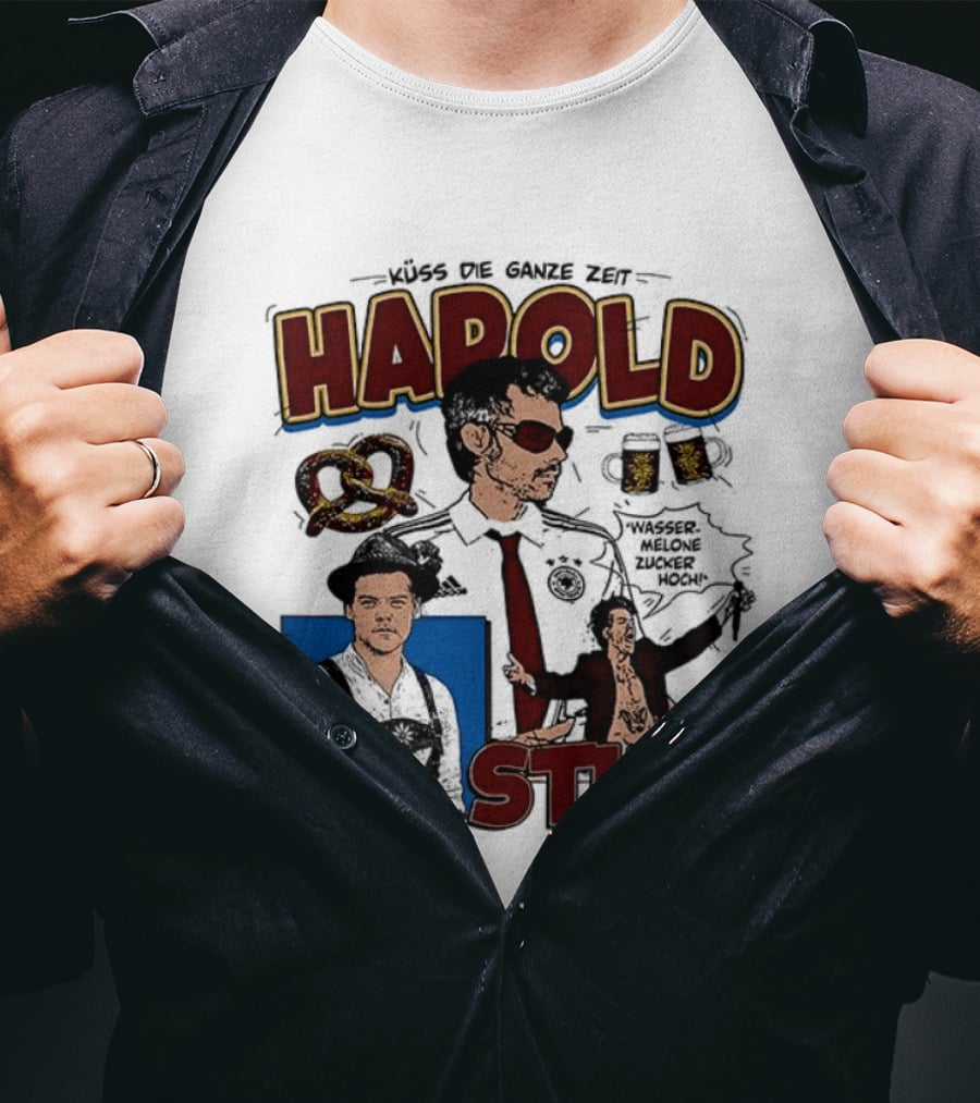 Harold Stile Kuss Die Ganze Zeit Comic Pretzel Sunglasses Police T-Shirt