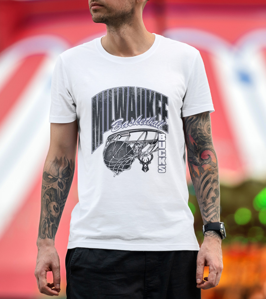 Milwaukee Bucks Basketball Swish Deer Hoop T-Shirt