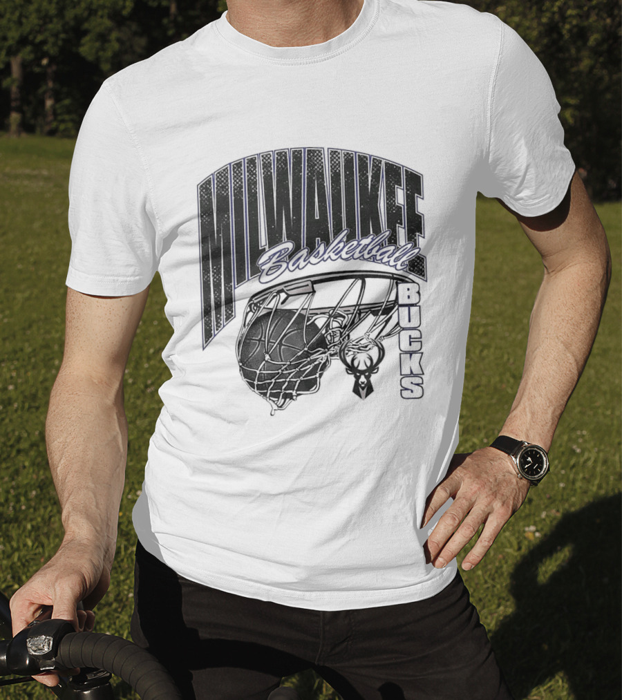 Milwaukee Bucks Basketball Swish Deer Hoop T-Shirt