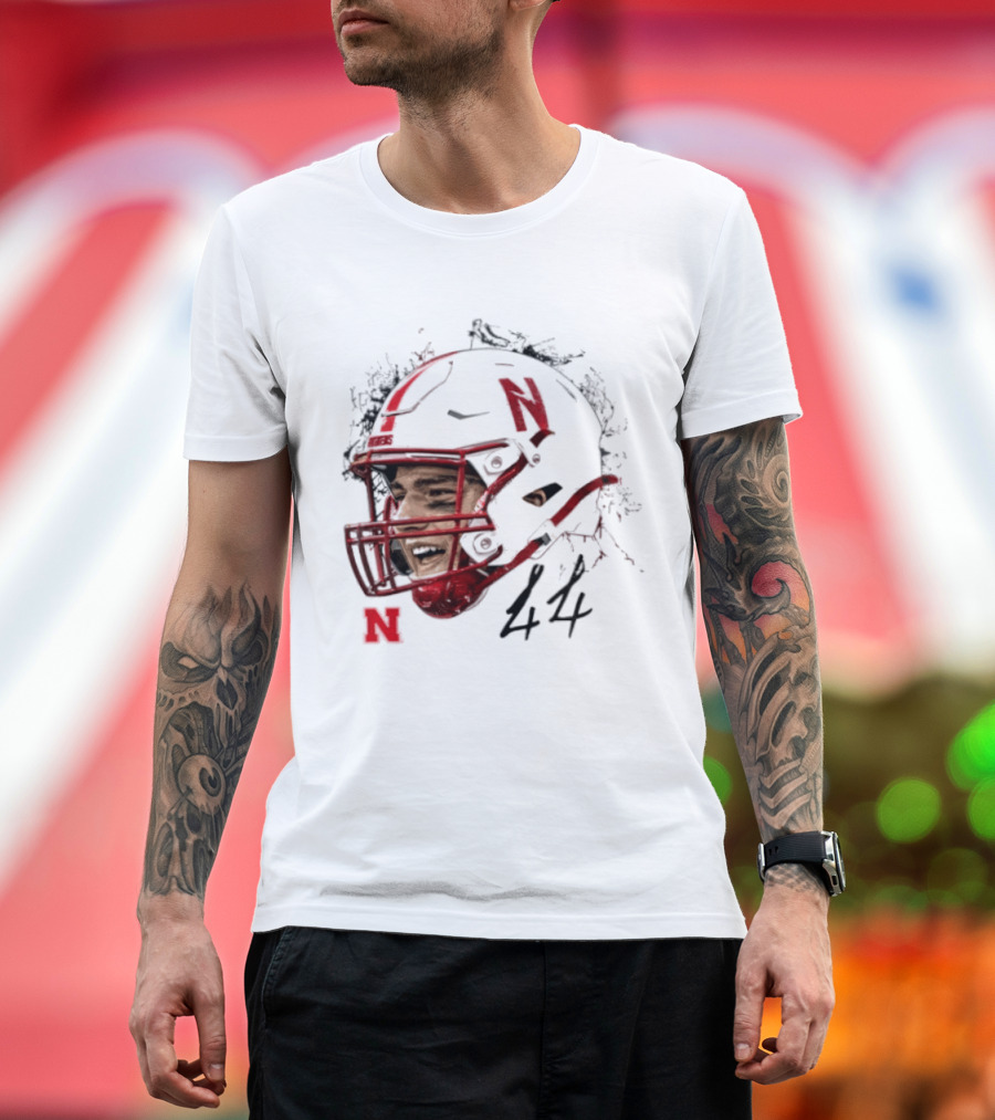 NCAA Football Nebraska Cornhuskers Luke Lindenmeyer Game Face 44 Helmet T-Shirt