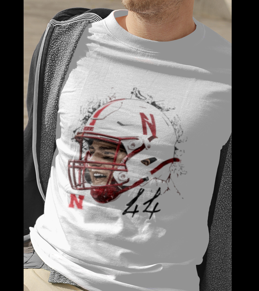 NCAA Football Nebraska Cornhuskers Luke Lindenmeyer Game Face 44 Helmet T-Shirt