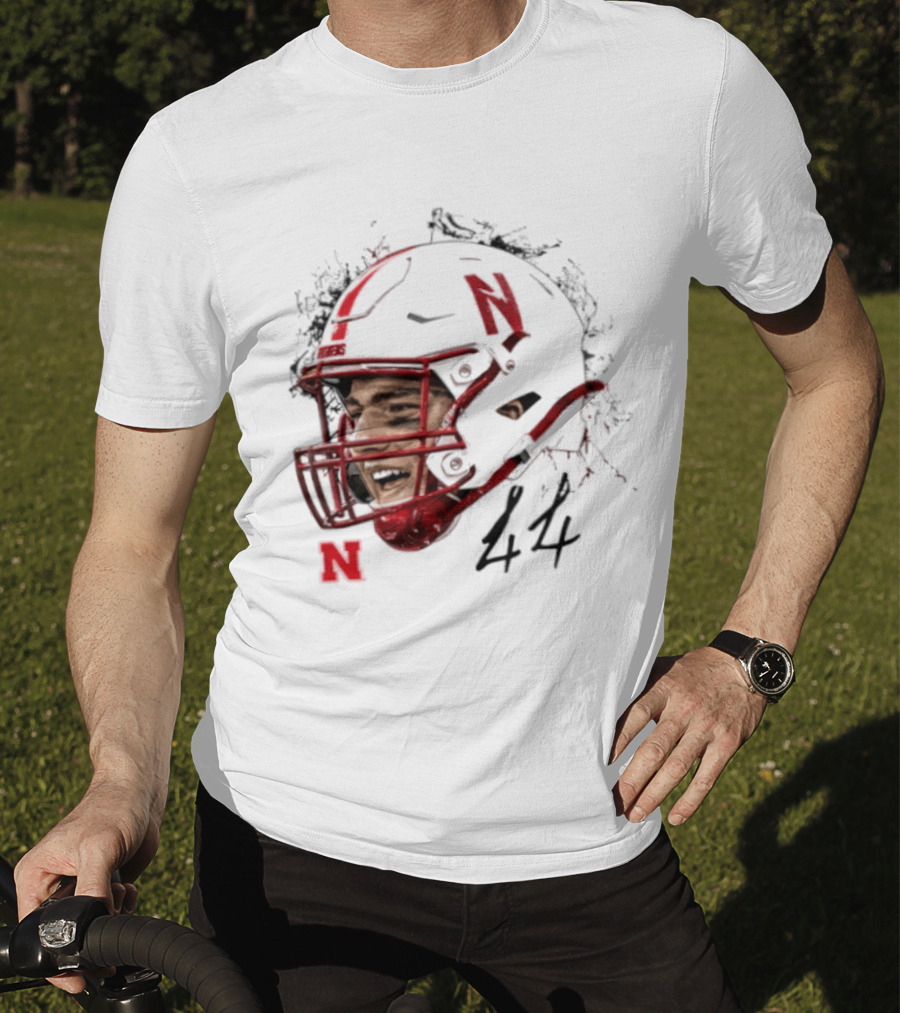 NCAA Football Nebraska Cornhuskers Luke Lindenmeyer Game Face 44 Helmet T-Shirt