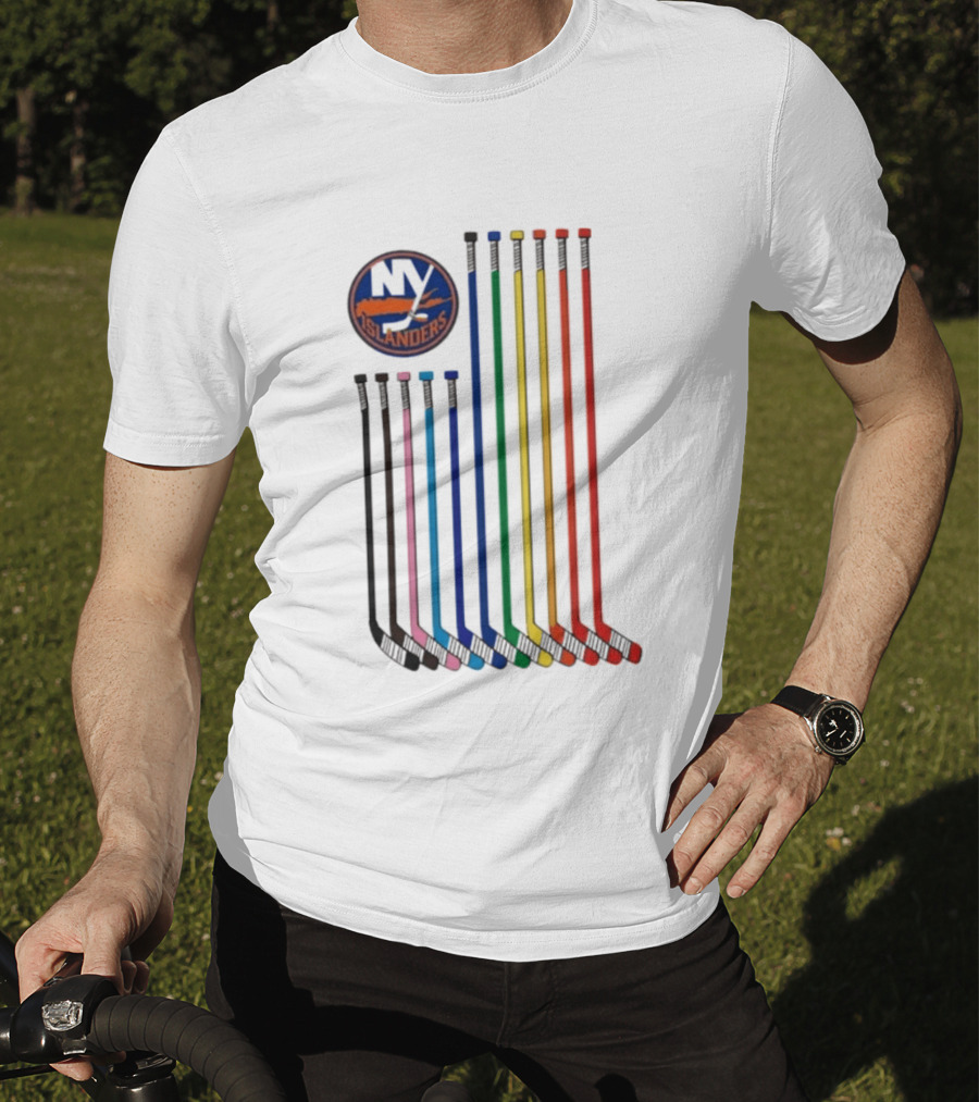 NY Islanders Rainbow Pride Night Hockey Sticks T-Shirt