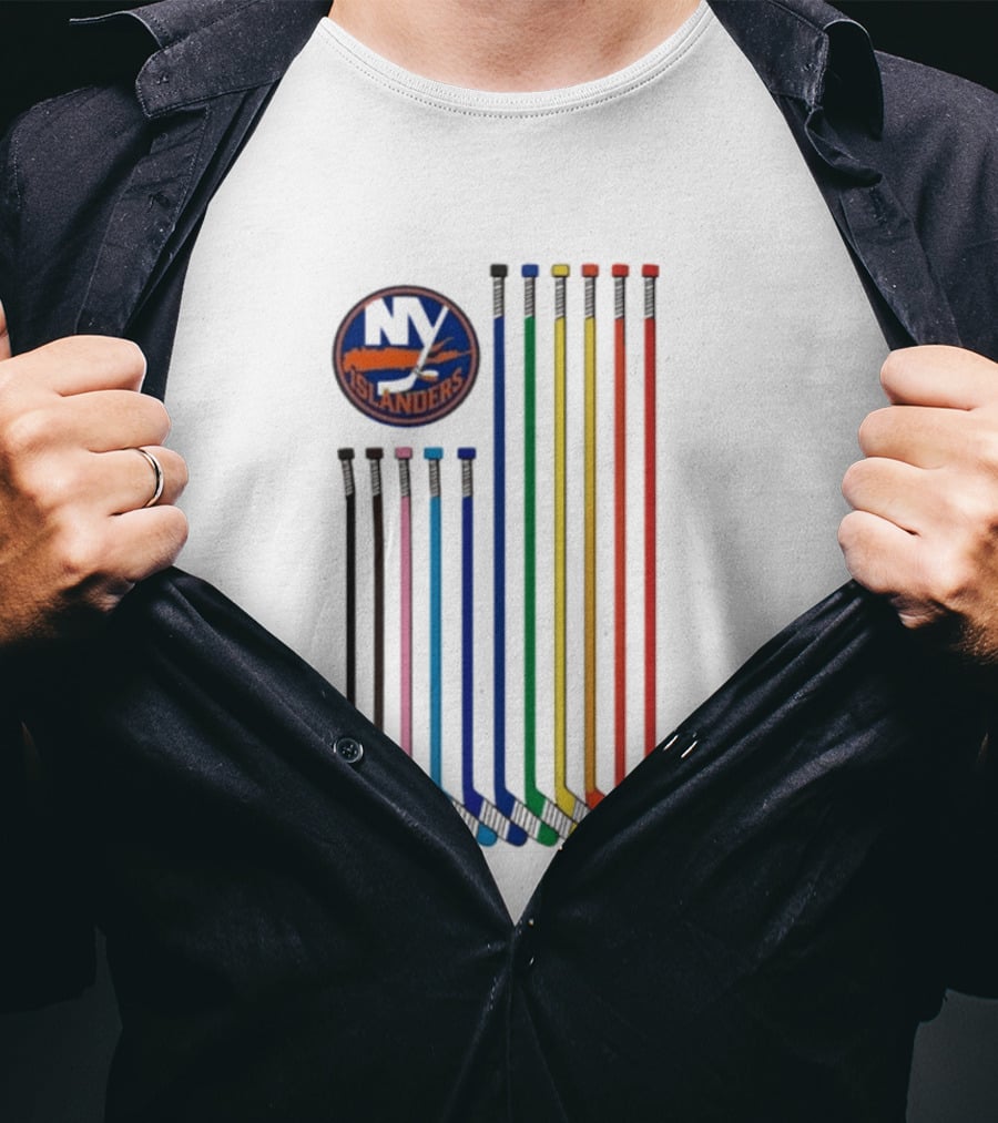 NY Islanders Rainbow Pride Night Hockey Sticks T-Shirt