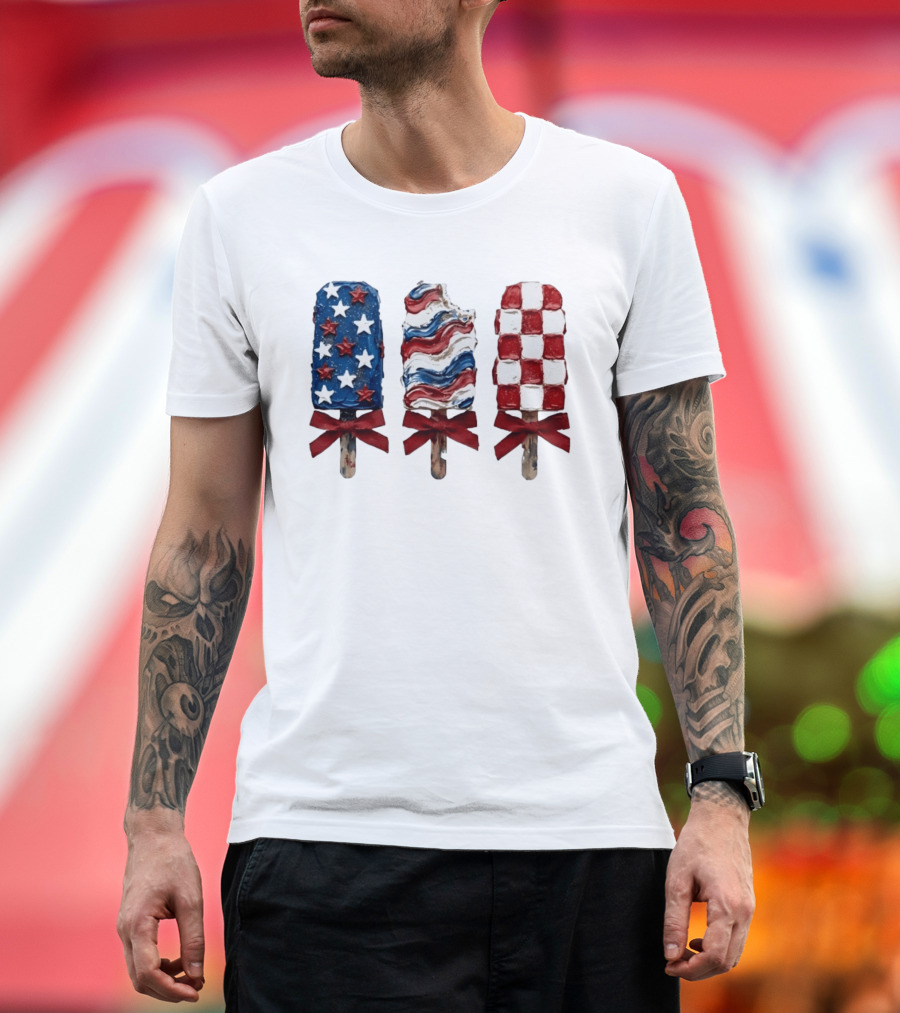 Patriotic Popsicle Stars Stripes Red White Blue T-Shirt