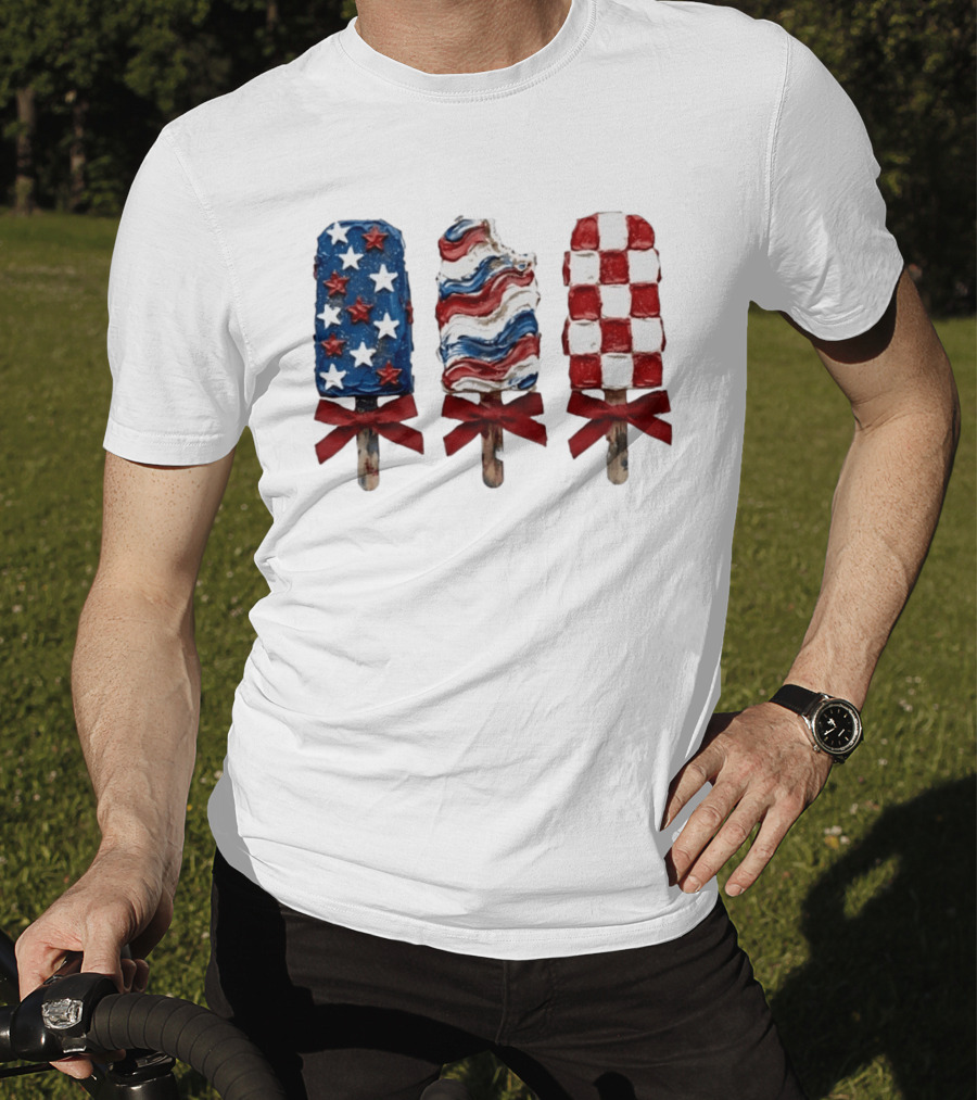 Patriotic Popsicle Stars Stripes Red White Blue T-Shirt