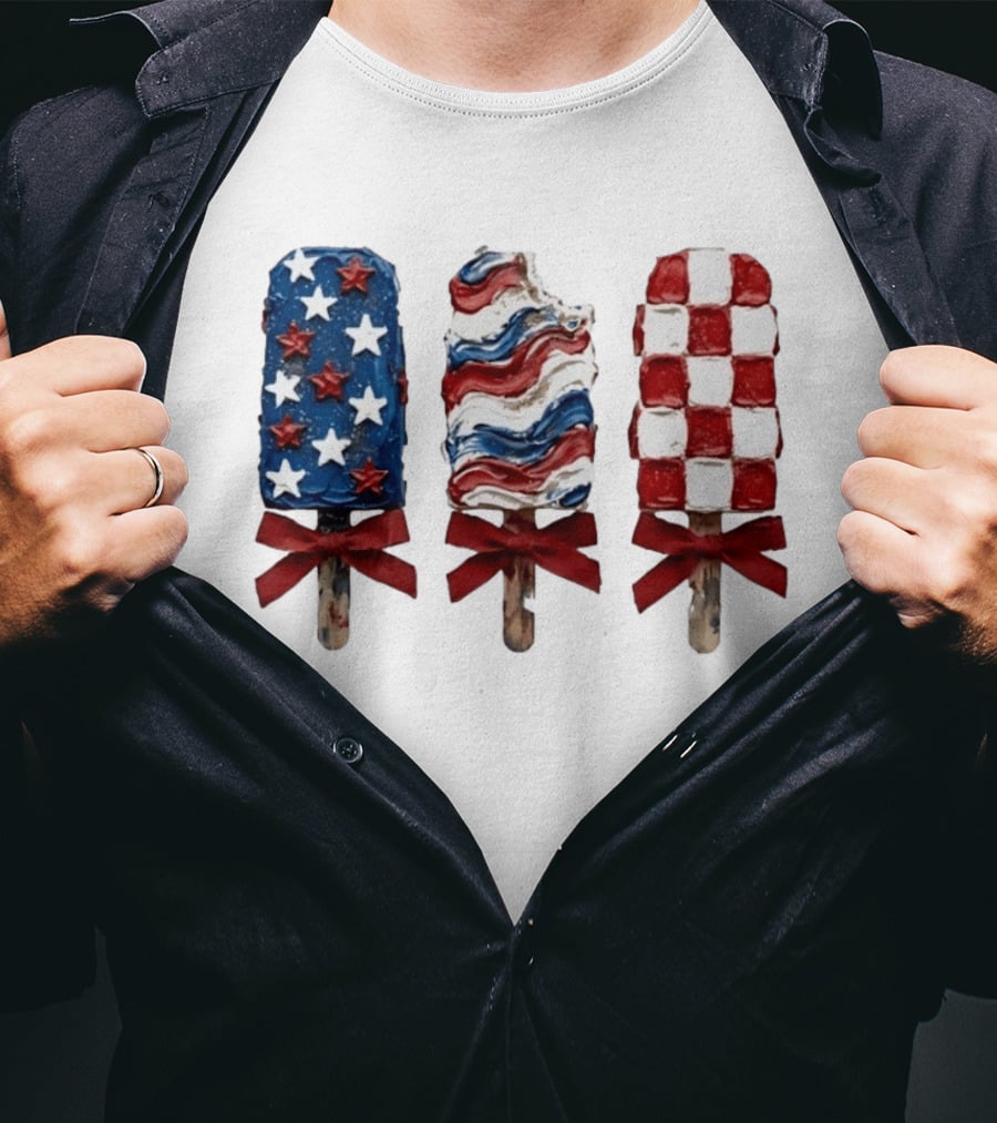 Patriotic Popsicle Stars Stripes Red White Blue T-Shirt